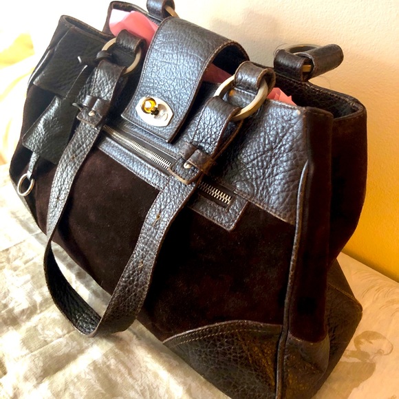 Suarez New York Suede and Leather Satchel - Picture 2 of 12